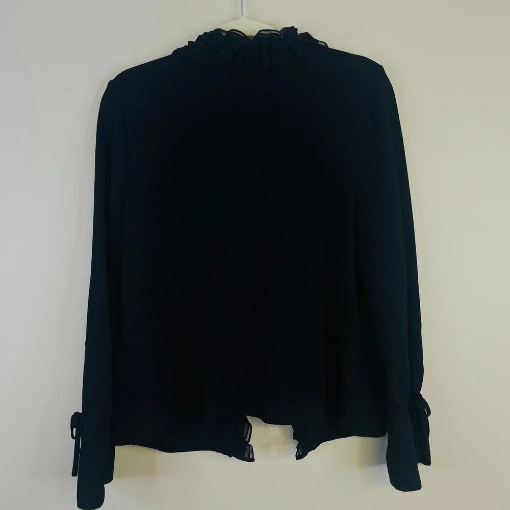 St.John Essentials Ruffled SilkRich Santana Knit Cardigan 6 Black Jacket Luxury